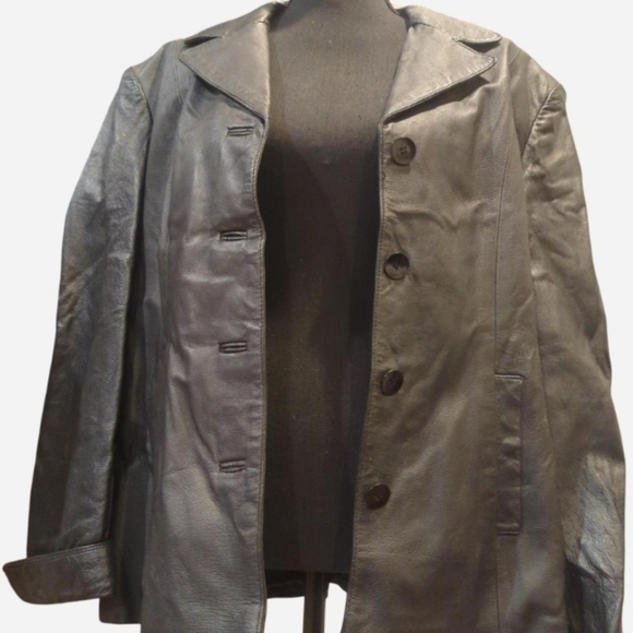 Vintage 70s Black Leather Button-Front Jacket By LobiLobi - Picture 3 of 6